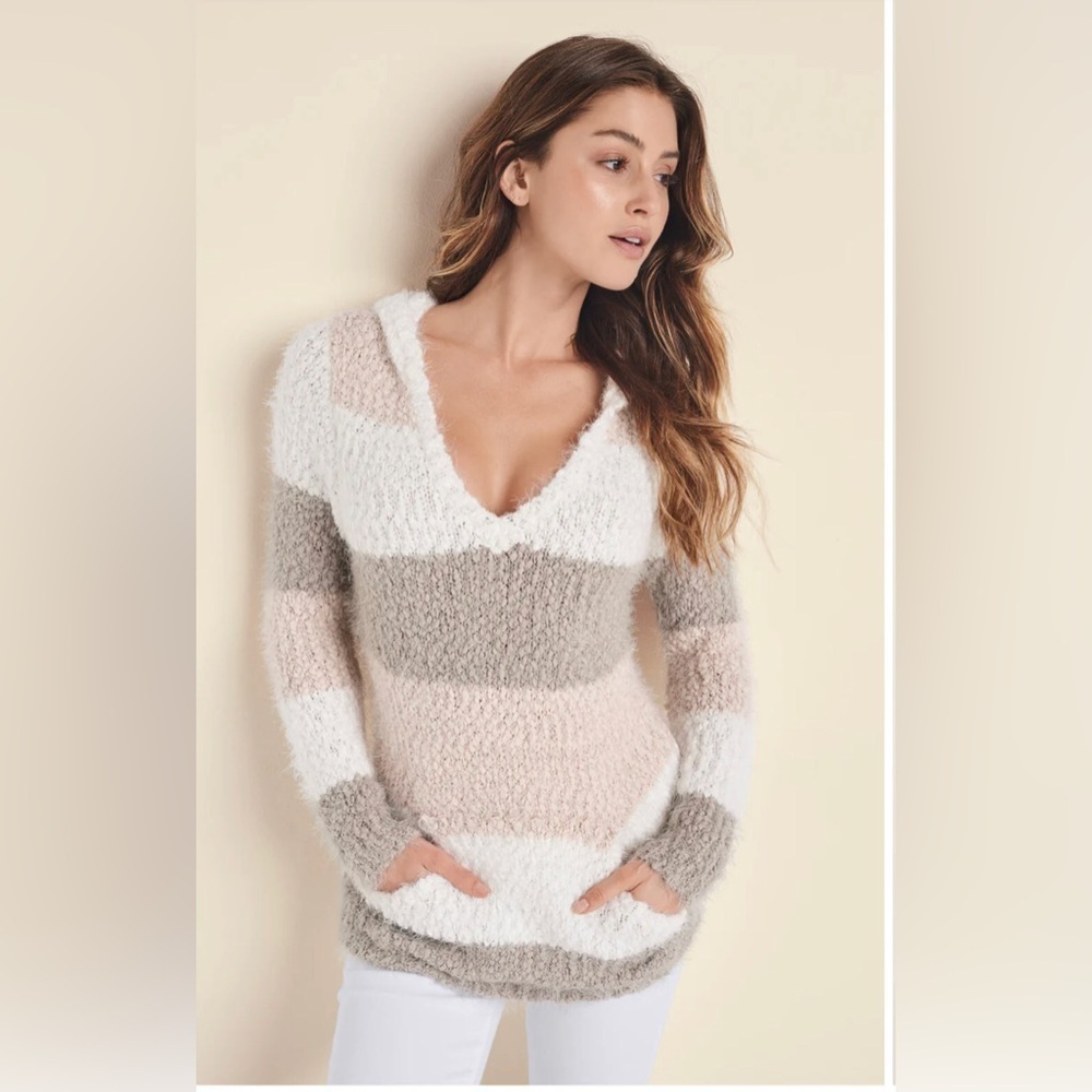 VENUS Women's Striped Cardigan - Cream, White, Gray